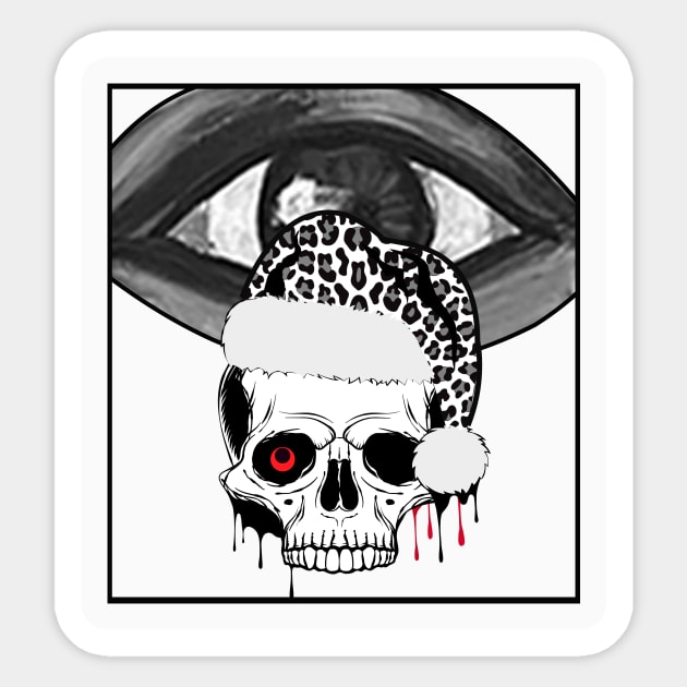 Big Eye with Santa's Leopard Hat on Skull Sticker by ESSED